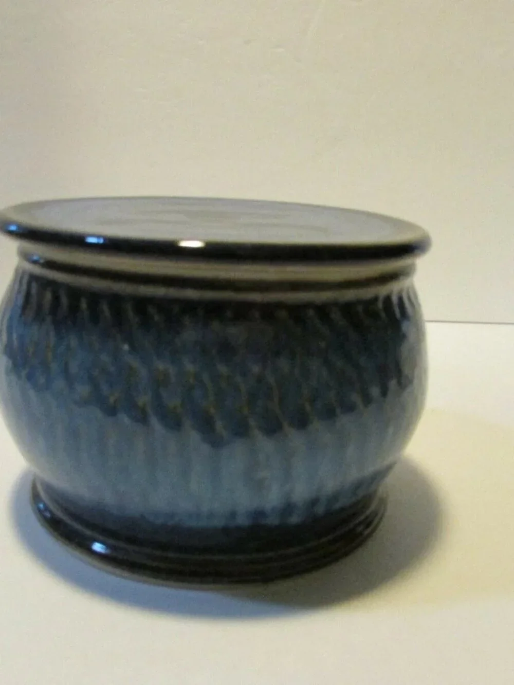 French bell butter crock dish blue with whales tail design nautical